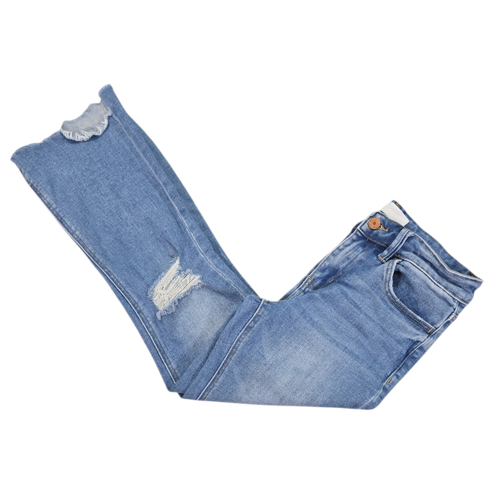 Vervet Blue Wom 26 Distressed Crop Flare Jeans Denim Preppy Classic Light Wash
